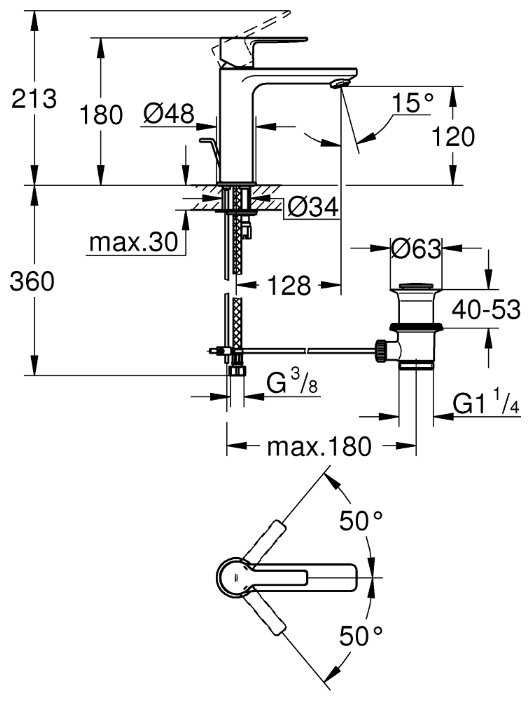 Смеситель для раковины (умывальника) Grohe Lineare 32114001, рычажный фотография 1