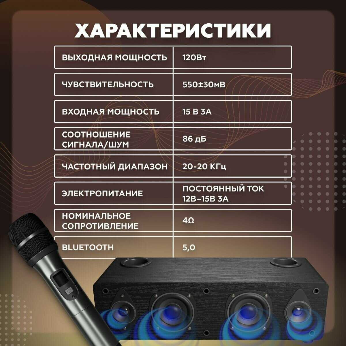 Караоке система для дома/телевизора с двумя беспроводными микрофонами, портативной блютуз колонкой фотография 2
