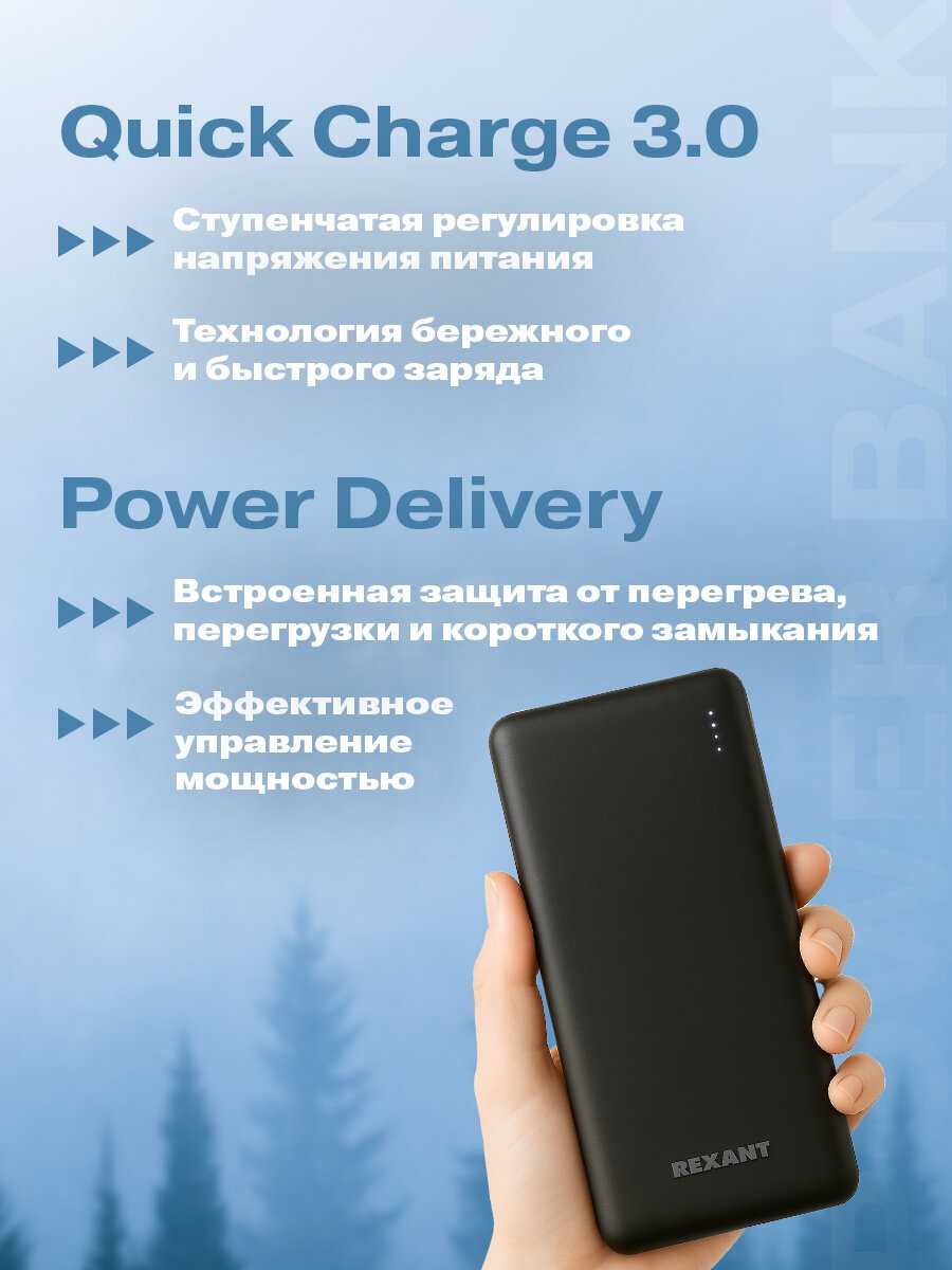 Портативное зарядное устройство REXANT Power Bank [20000 мАч QC PD] фотография 4