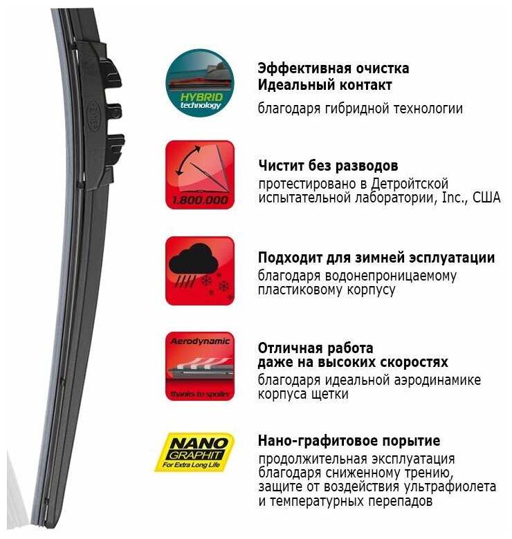 Комплект дворников Heyner Hybrid 600 мм + 400 мм Hook фотография 1
