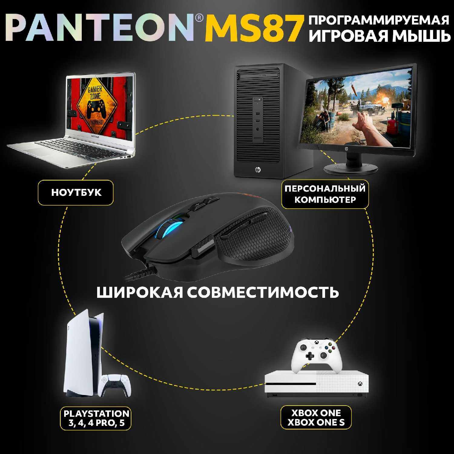 Игровая мышь PANTEON MS87 [7 программируемых кнопок, USB Type-A, RGB-подсветка] фотография 6