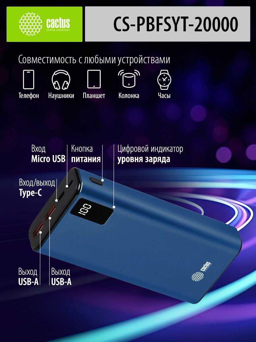 Внешний аккумулятор Cactus Power Bank (CS-PBFSYT-20000) фотография 5