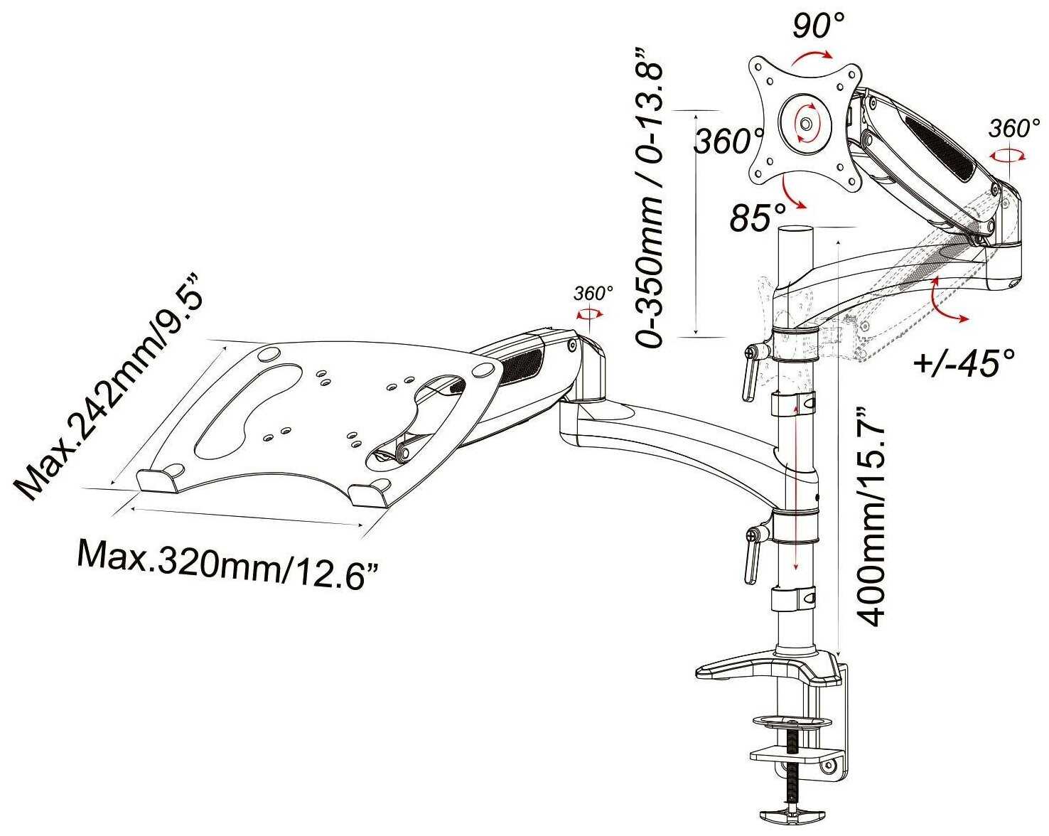 Кронштейн для монитора Cactus CS-VM-LH08-BK фотография 5