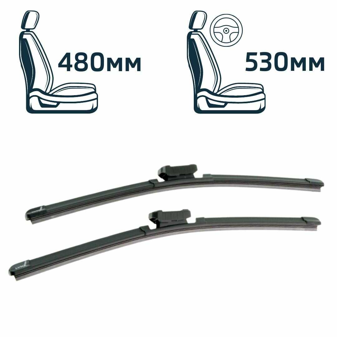 Дворники VW Volkswagen Polo (4) Mk4 бескаркасные 530мм-480мм фотография 3