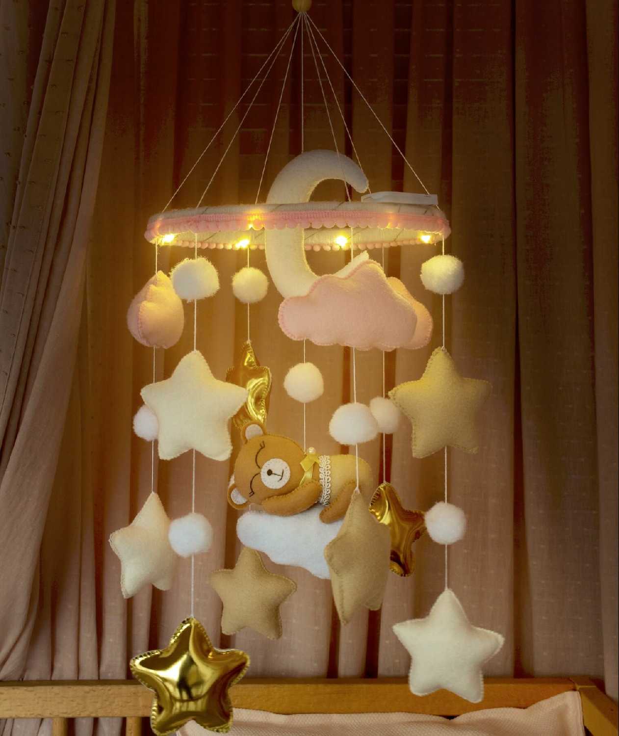 Мобиль в кроватку для новорожденных с подсветкой фотография 29