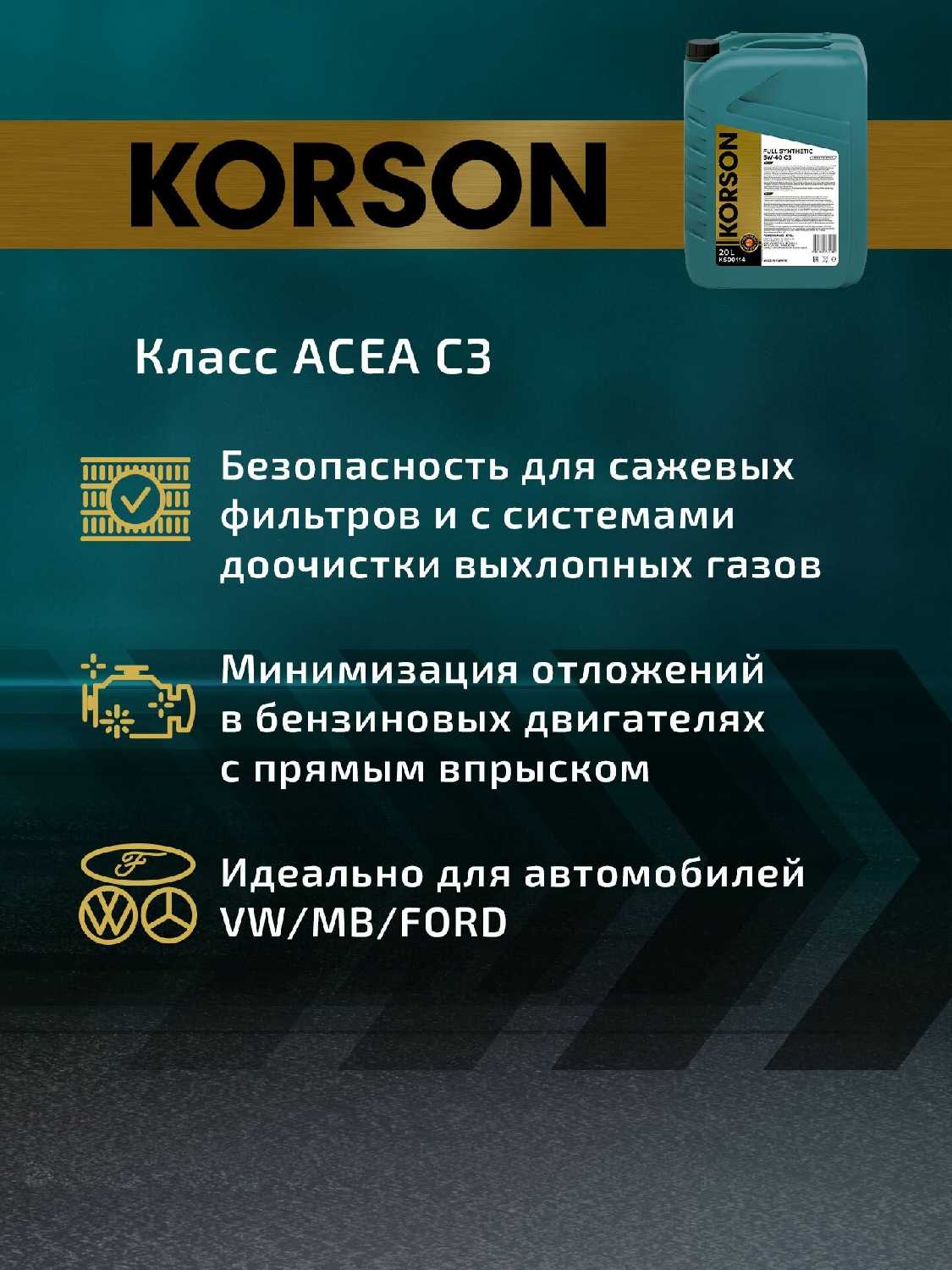 Масло моторное KORSON FULL SYNTHETIC 5W-40 A3/B4 фотография 16