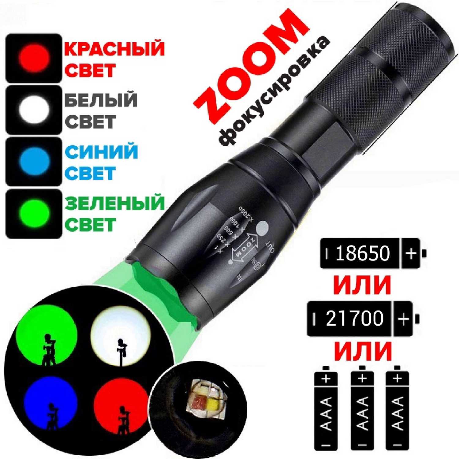 Фонарь ручной светодиодный с ZOOM фотография 30