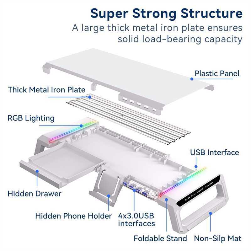 Подставка столик STM MS2RGB для монитора, моноблока, ноутбука, принтера, подсветка RGB, 4 порта USB 3.0 фотография 7