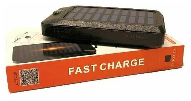 Внешний аккумулятор на солнечной батарее 30000 mAh с 2 usb портами Demaco A10 черный (Solar power Bank) фотография 3