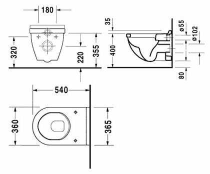 Чаша унитаза подвесная DURAVIT Starck 3 220009 с горизонтальным выпуском фотография 1