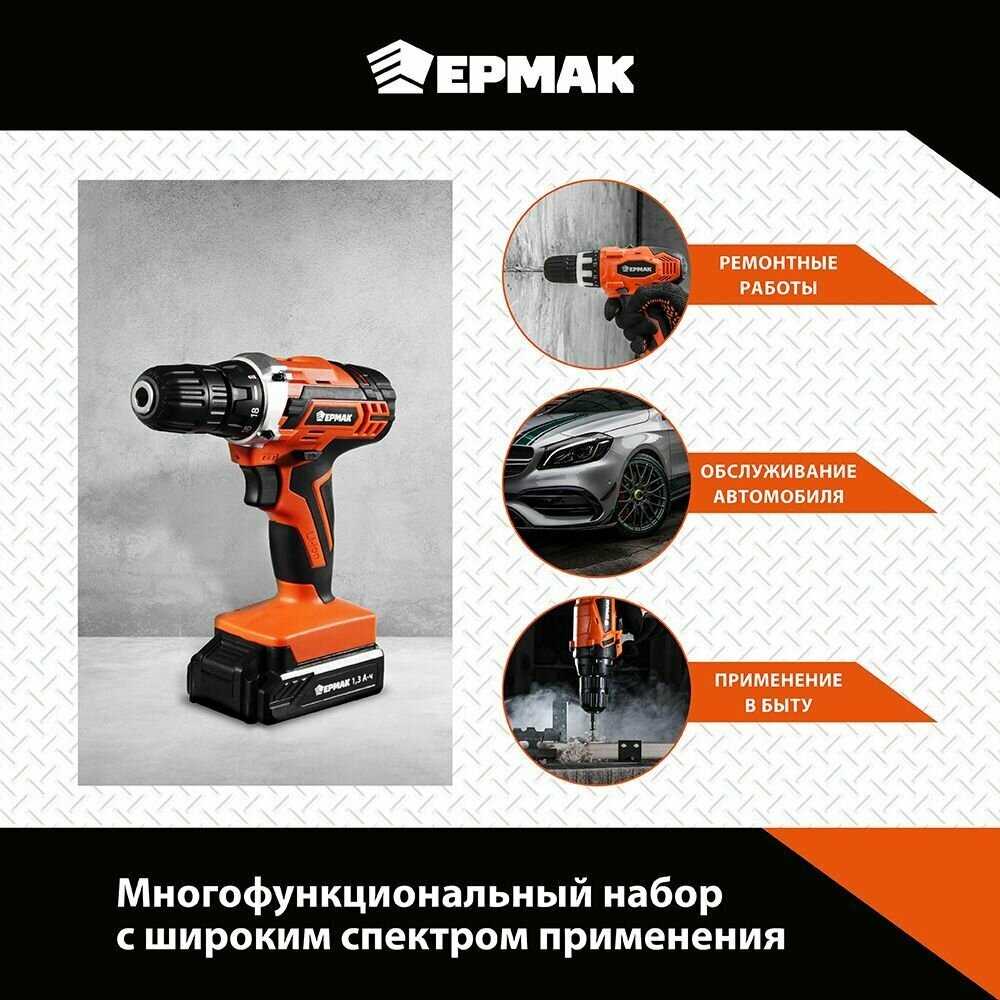 Аккумуляторные дрели и шуруповерты Ермак Набор инструментов 