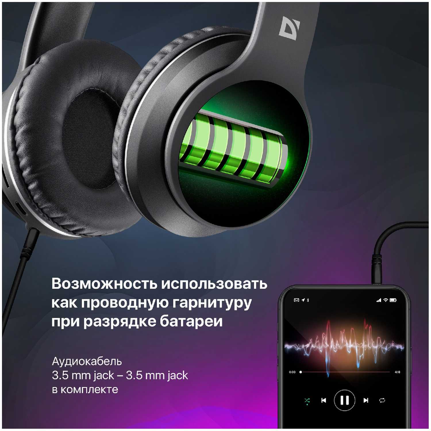 Наушники беспроводные Defender FreeMotion 595 фотография 2