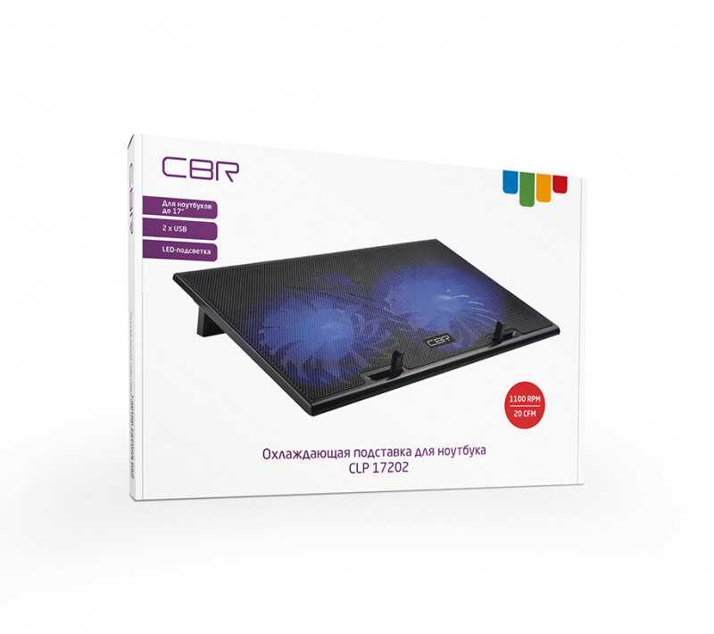 Охлаждающая подставка для ноутбука CBR CLP 17202 (390x270x25 мм, 2xUSB, вентиляторы 2150 мм, 20 CFM, LED) фотография 8