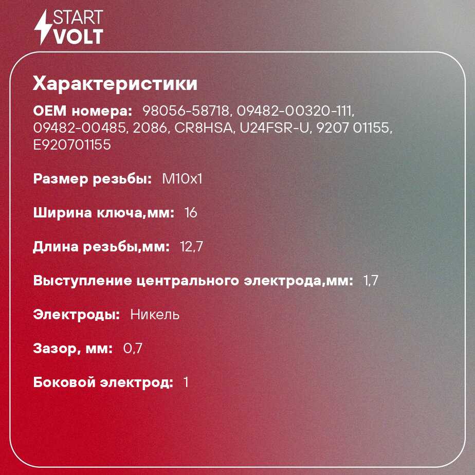 Свеча зажигания StartVolt CR8HSA (3592) фотография 1