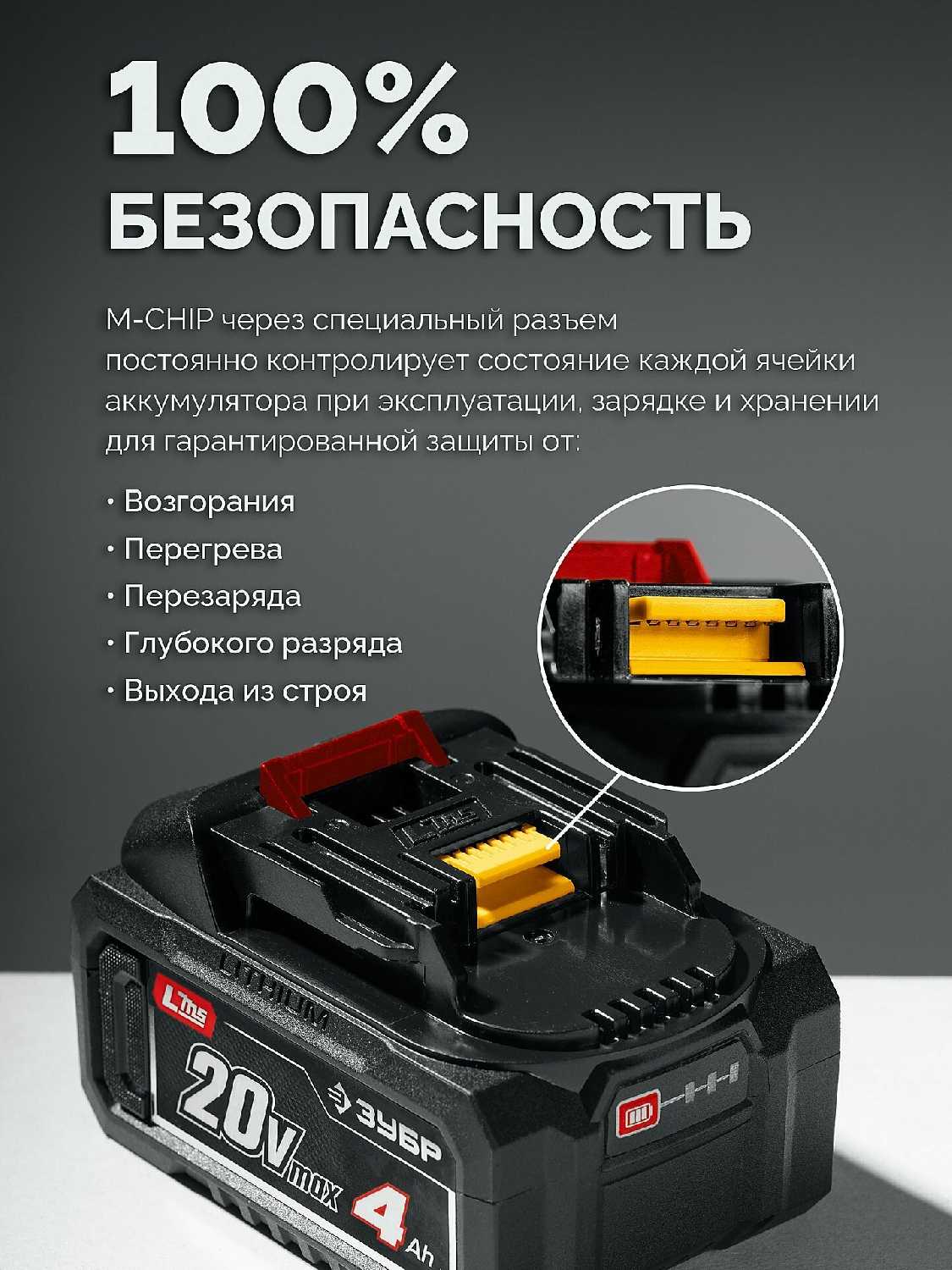 Ударный гайковерт ЗУБР ГБУ-500-41 [20 В, 500 Нм, LMS (4 Ач)] фотография 5