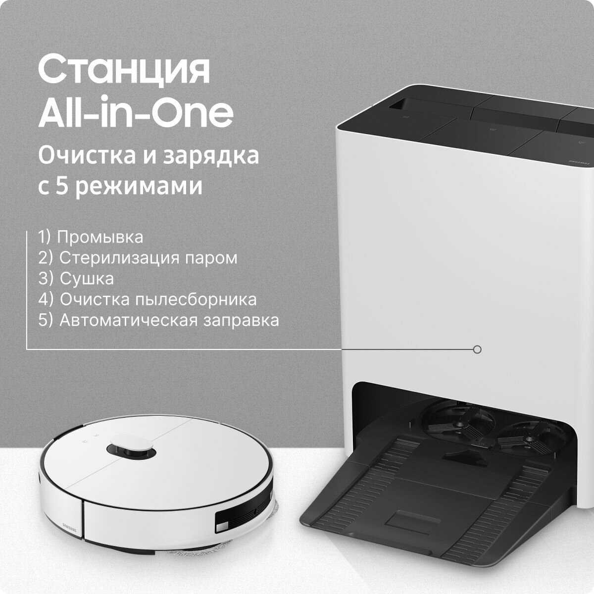 Робот пылесос Samsung VR7MD97714G/EV, распознавание объектов с использованием ИИ, SmartThings, Станция очистки All-in-One фотография 2