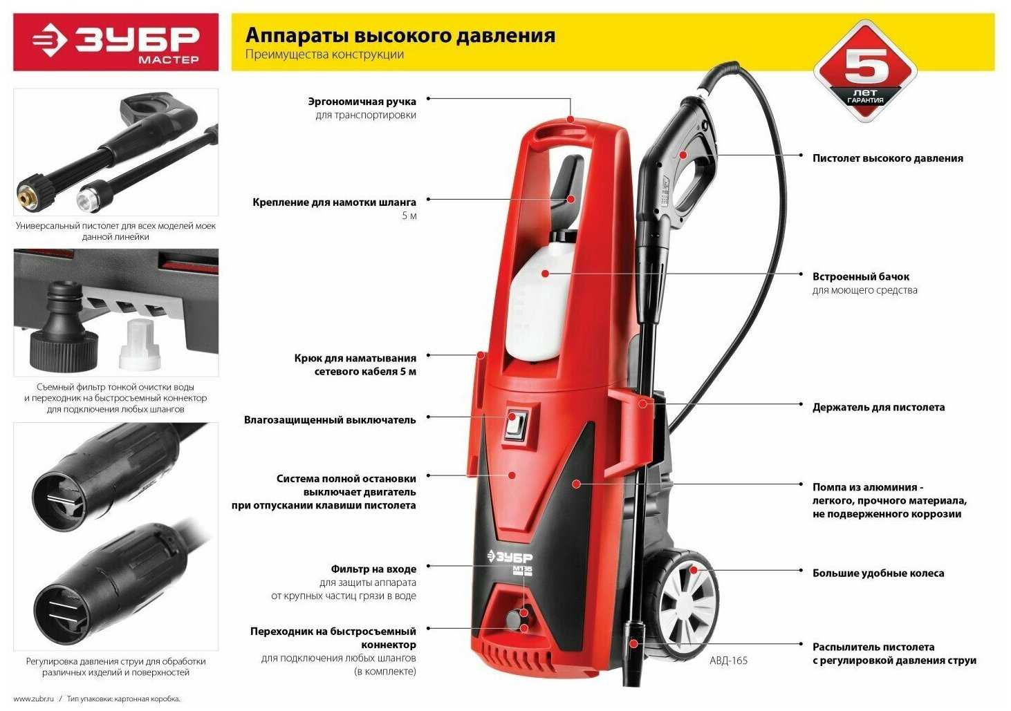 Мойка высокого давления ЗУБР АВД-165 фотография 16