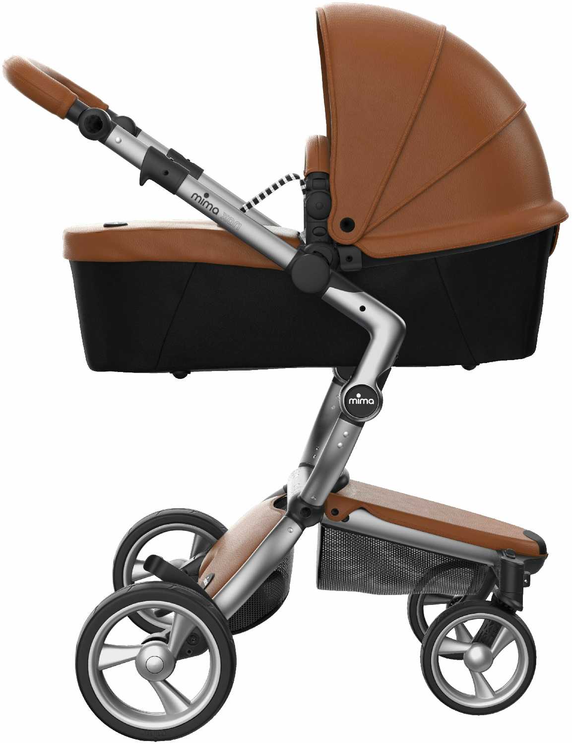 Коляска 2в1 Mima Xari Camel на серебристом шасси с матрасиками Black/White фотография 2