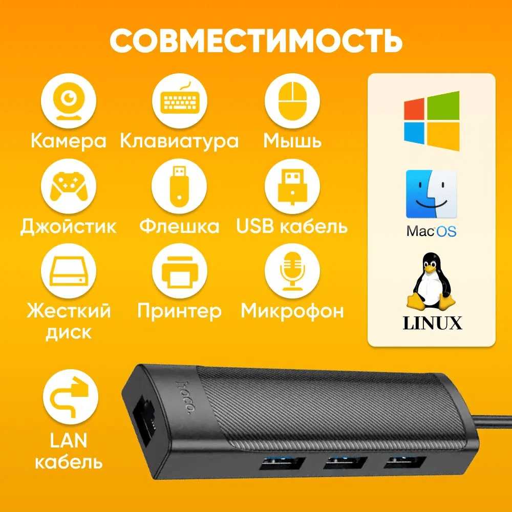 Сетевой Ethernet адаптер HOCO Ethernet адаптер переходник HOCO HB42 (1000 Mbps) фотография 6