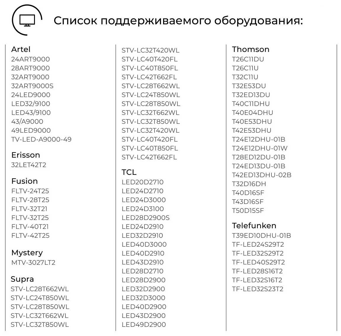 Модельный пульт RC2000E02 / RC3000E02 для телевизоров Artel / Erisson / Fusion / Mystery / SUPRA / TCL / Thomson / Telefunken фотография 3