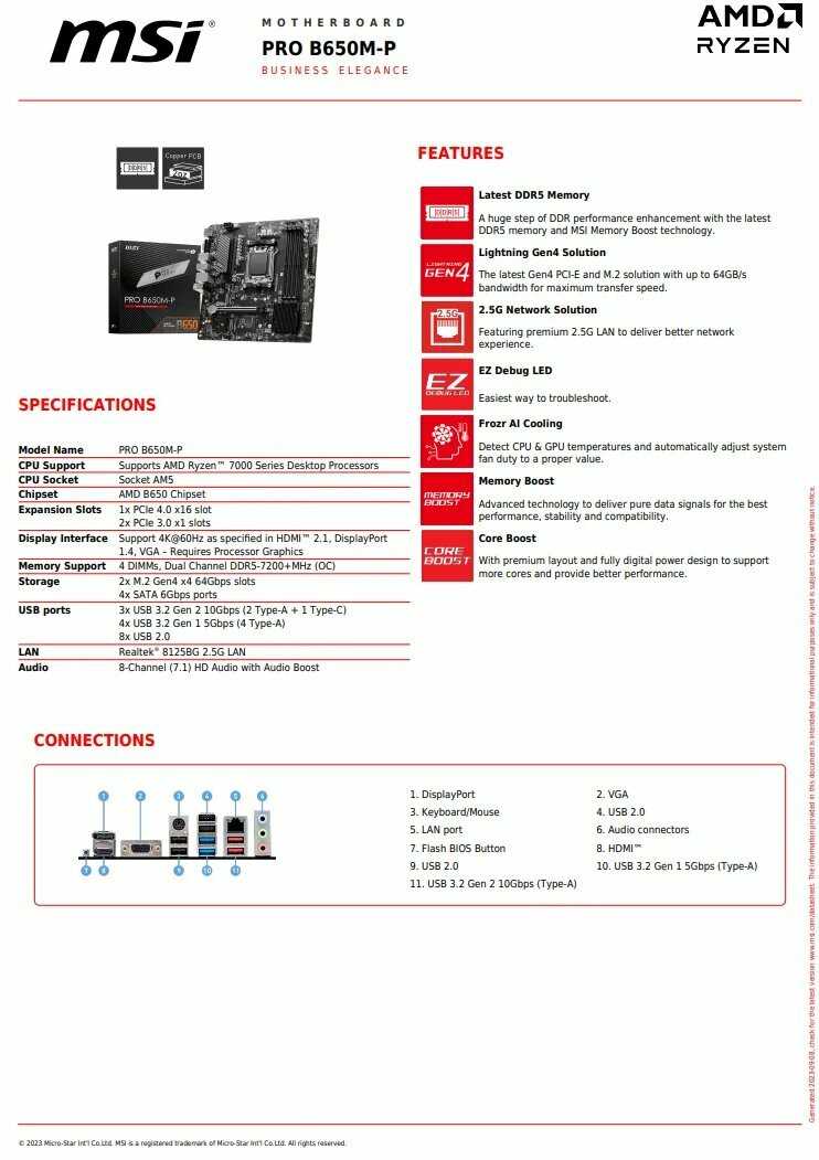 Материнская плата MSI PRO B650M-P (SocketAM5) фотография 6