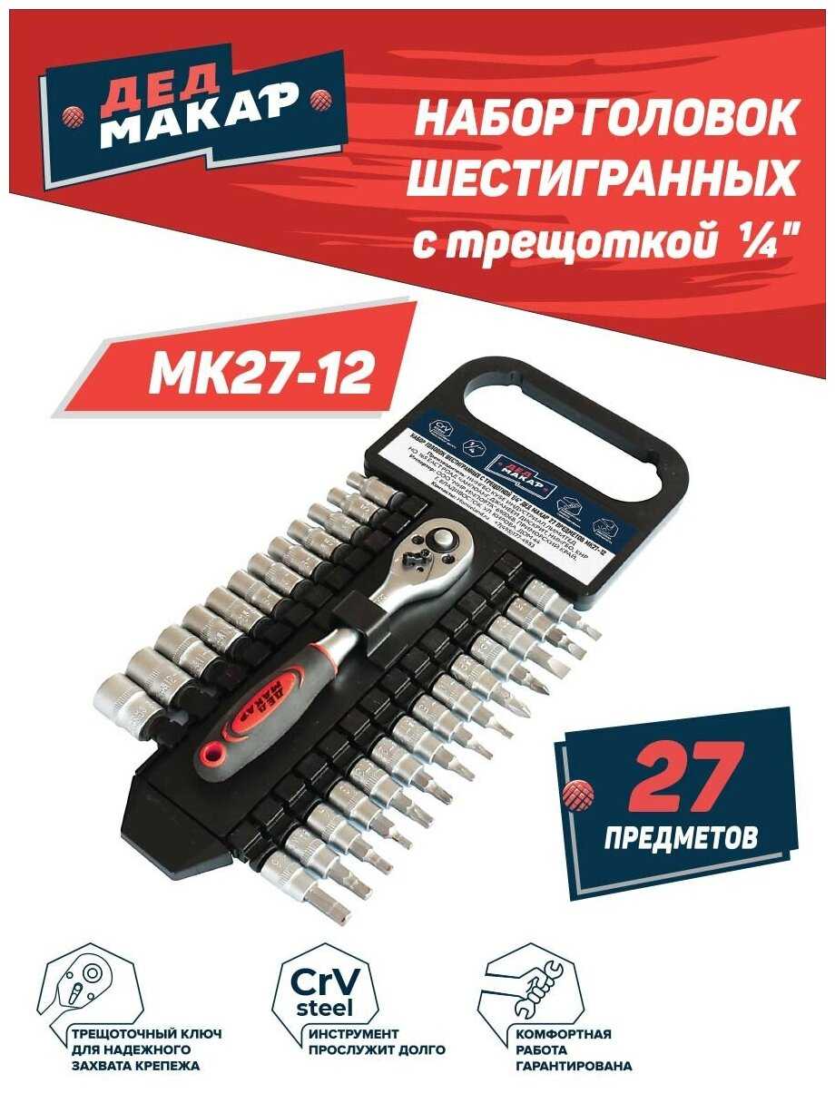 Набор головок Дед Макар Набор головок шестигранных с трещоткой 1/4