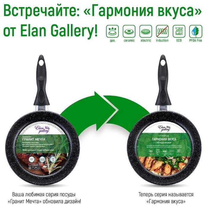 Сковорода 26 см Elan Gallery Гармония вкуса Черный мрамор, без крышки, со съемной ручкой фотография 12