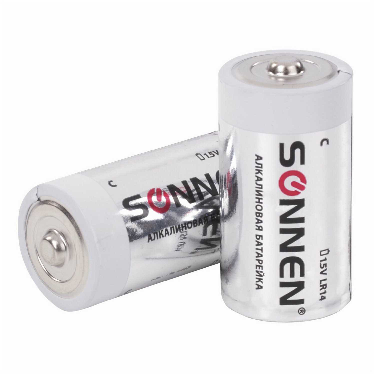 Батарейки комплект 2 шт, SONNEN Alkaline, С (LR14, 14А), алкалиновые, блистер, 451090 фотография 1