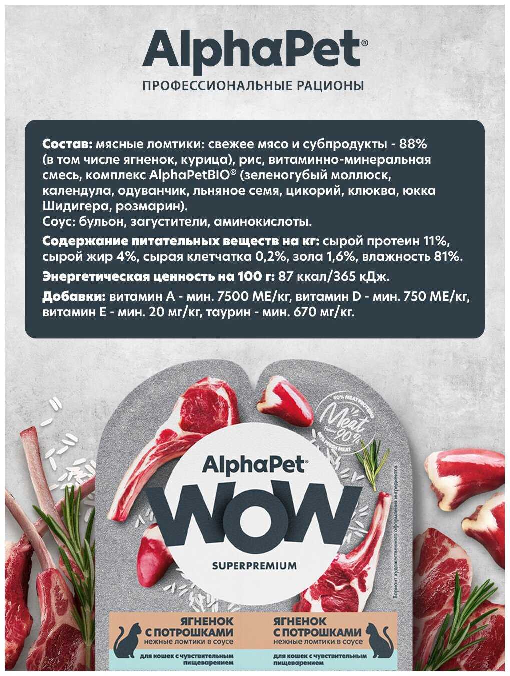 Влажный корм для кошек AlphaPet WOW (ломтики кролика с потрошками в соусе) фотография 23