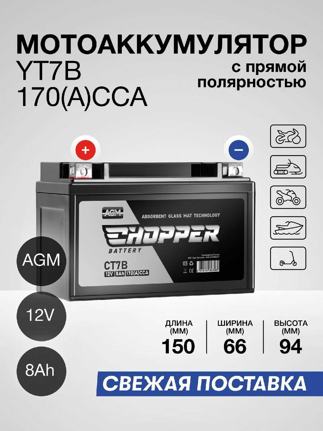 Мото Аккумулятор CHOPPER AGM (CT1207.2, YTZ7S) фотография 20