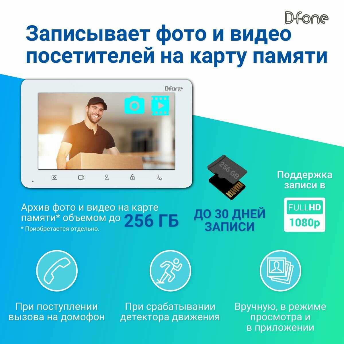 Комплект видеодомофона D-fone Smart 7 Kit (состав: монитор Smart 7 + панель Bell 20 Графит) фотография 2
