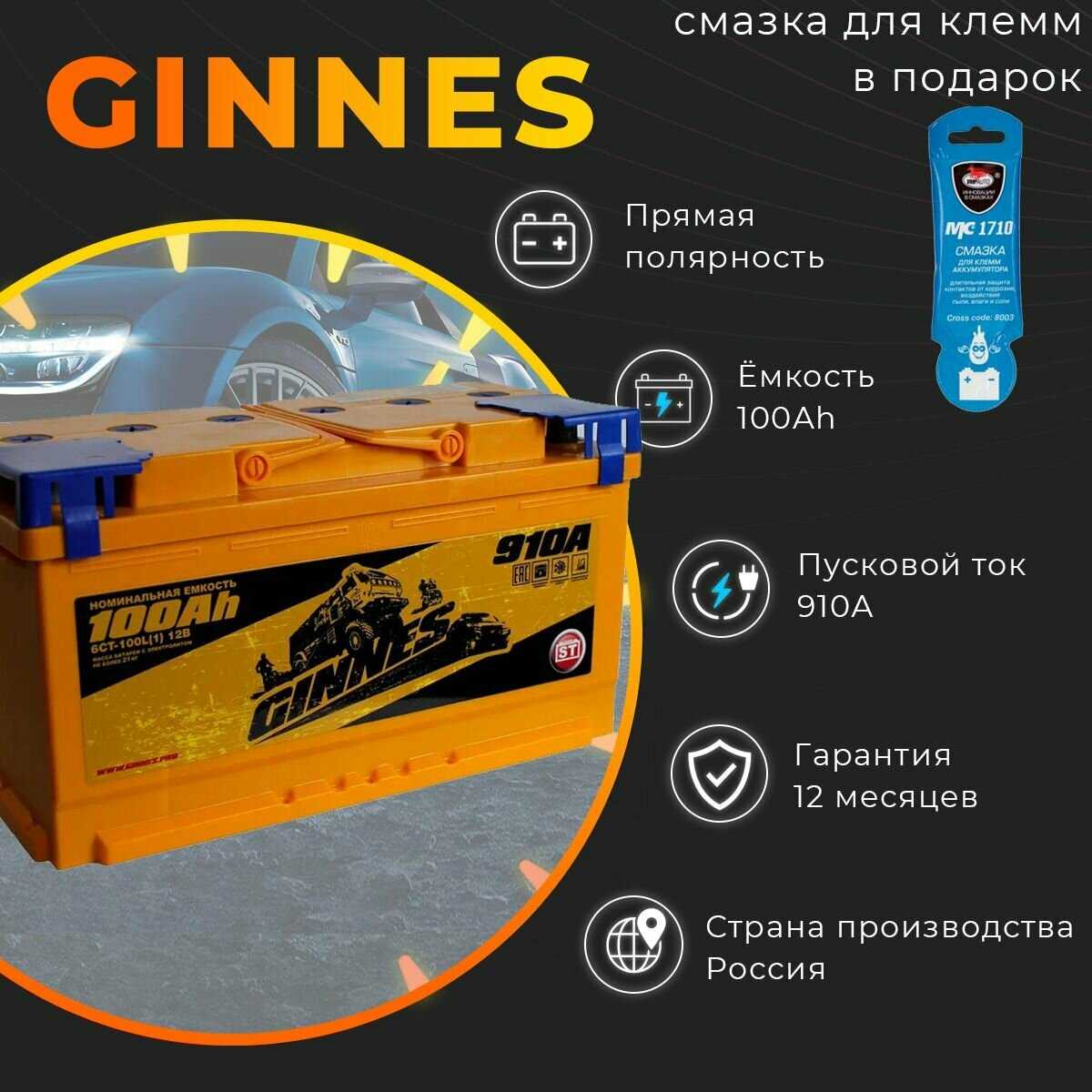 Аккумулятор автомобильный GINNES 6СТ-100.1 (353/175/190)