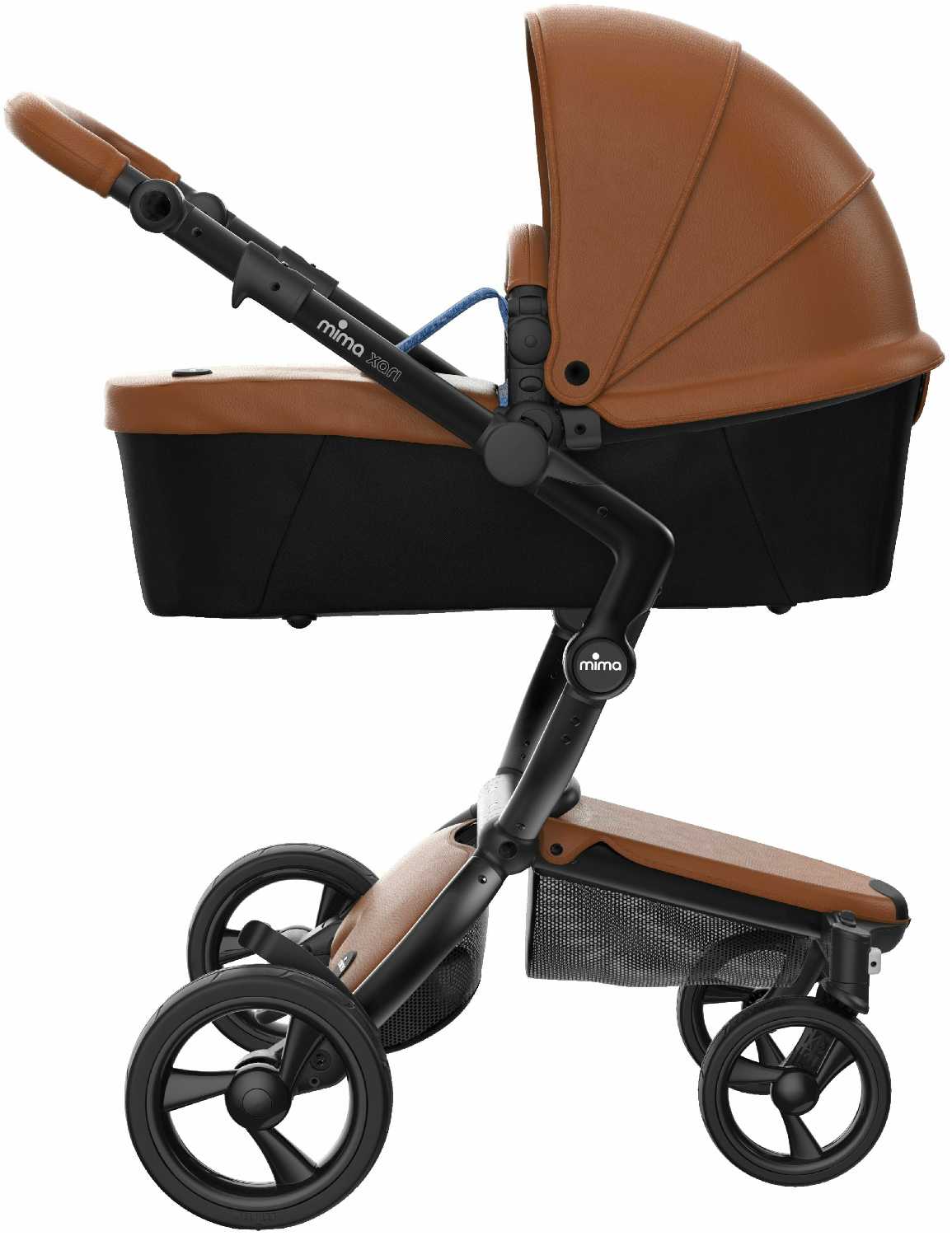 Коляска 2в1 Mima Xari Camel на чёрном шасси с матрасиками Denim Blue фотография 2