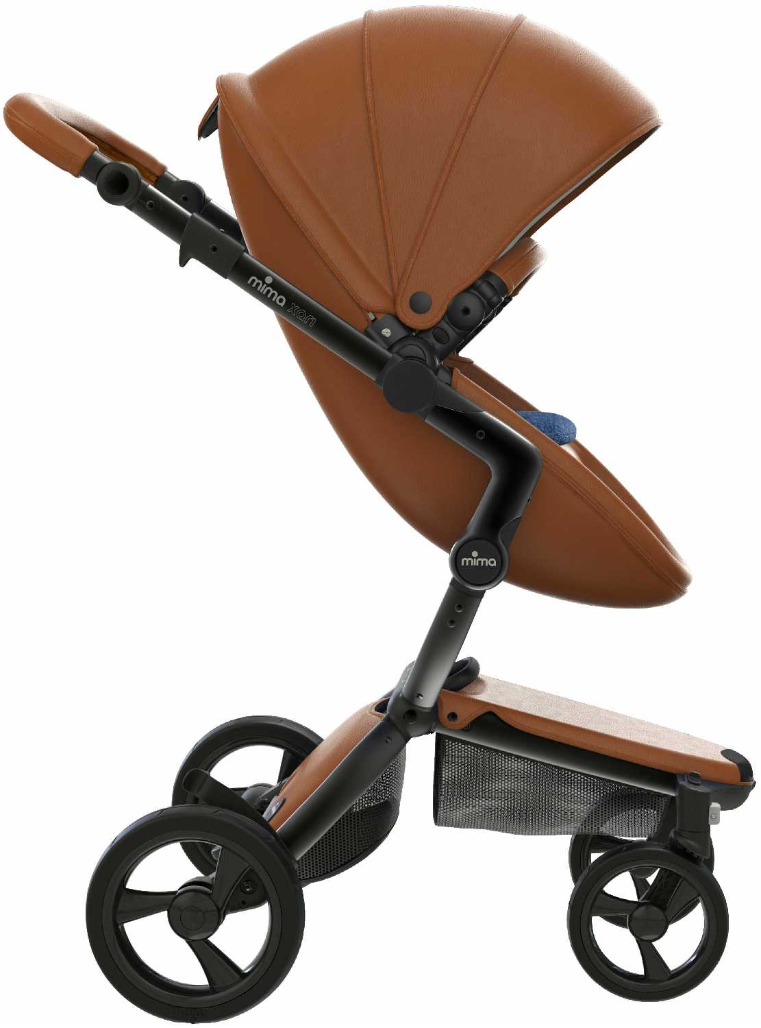 Коляска 2в1 Mima Xari Camel на чёрном шасси с матрасиками Denim Blue фотография 3
