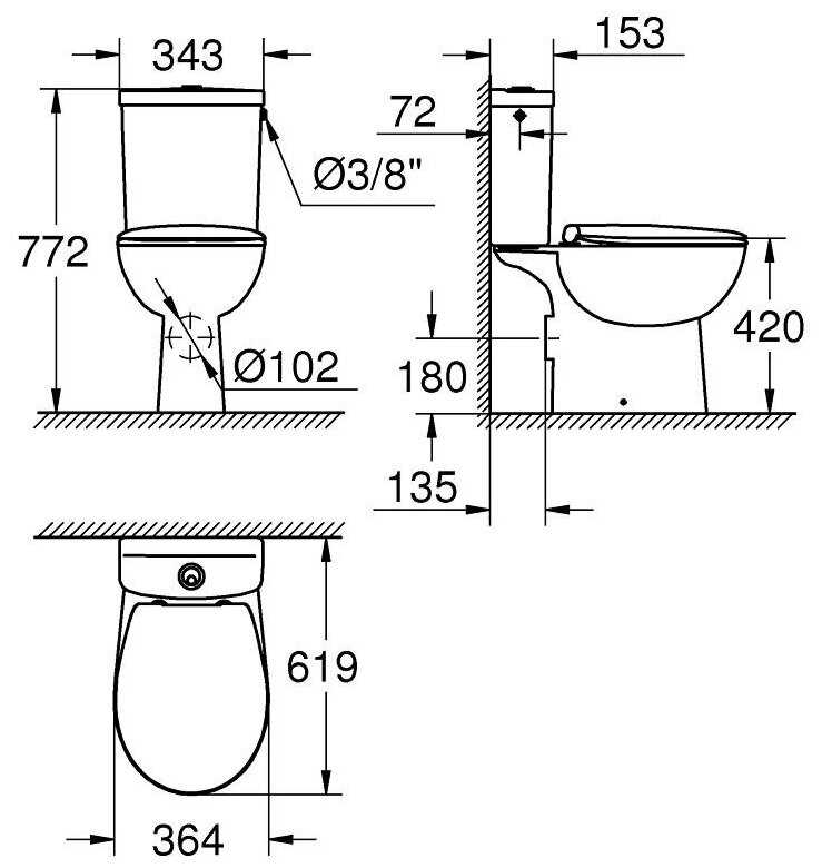 Унитаз с бачком напольный Grohe Bau Ceramic 39347000 с горизонтальным выпуском фотография 1