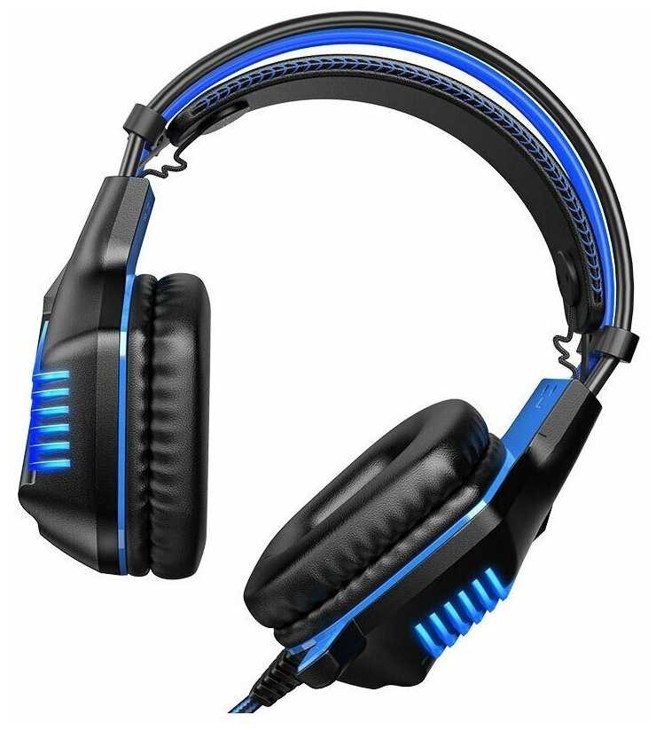 Гарнитура Borofone BO101 Racing, LED-подсветка, игровая, кабель 2 м, синий