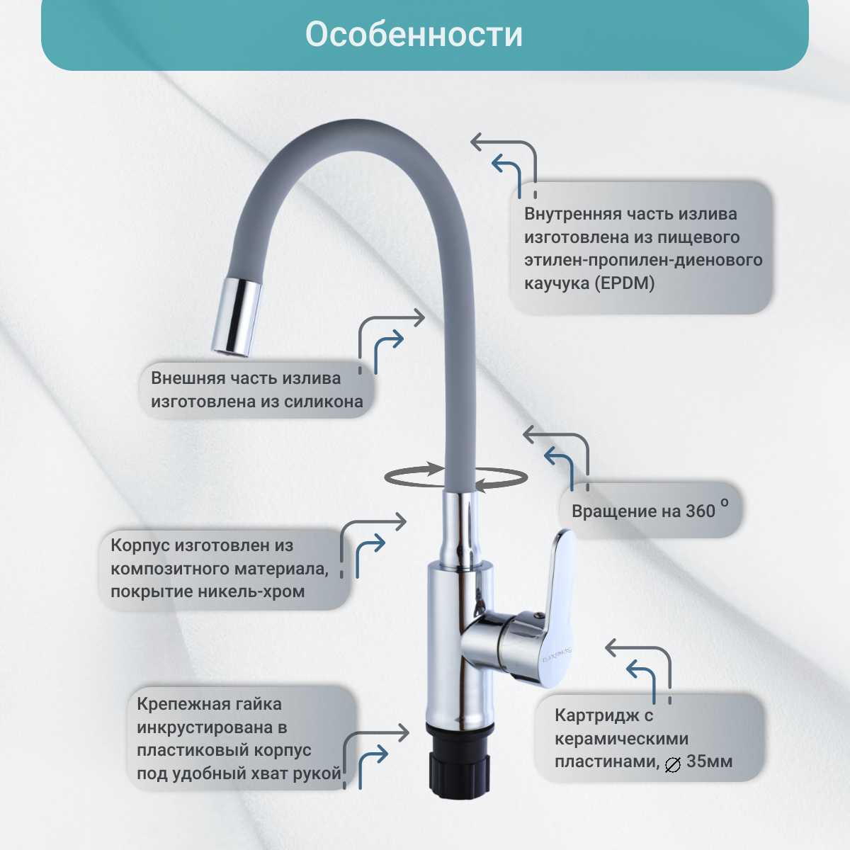 Смеситель для кухни Смеситель для кухни с гибким изливом фотография 21