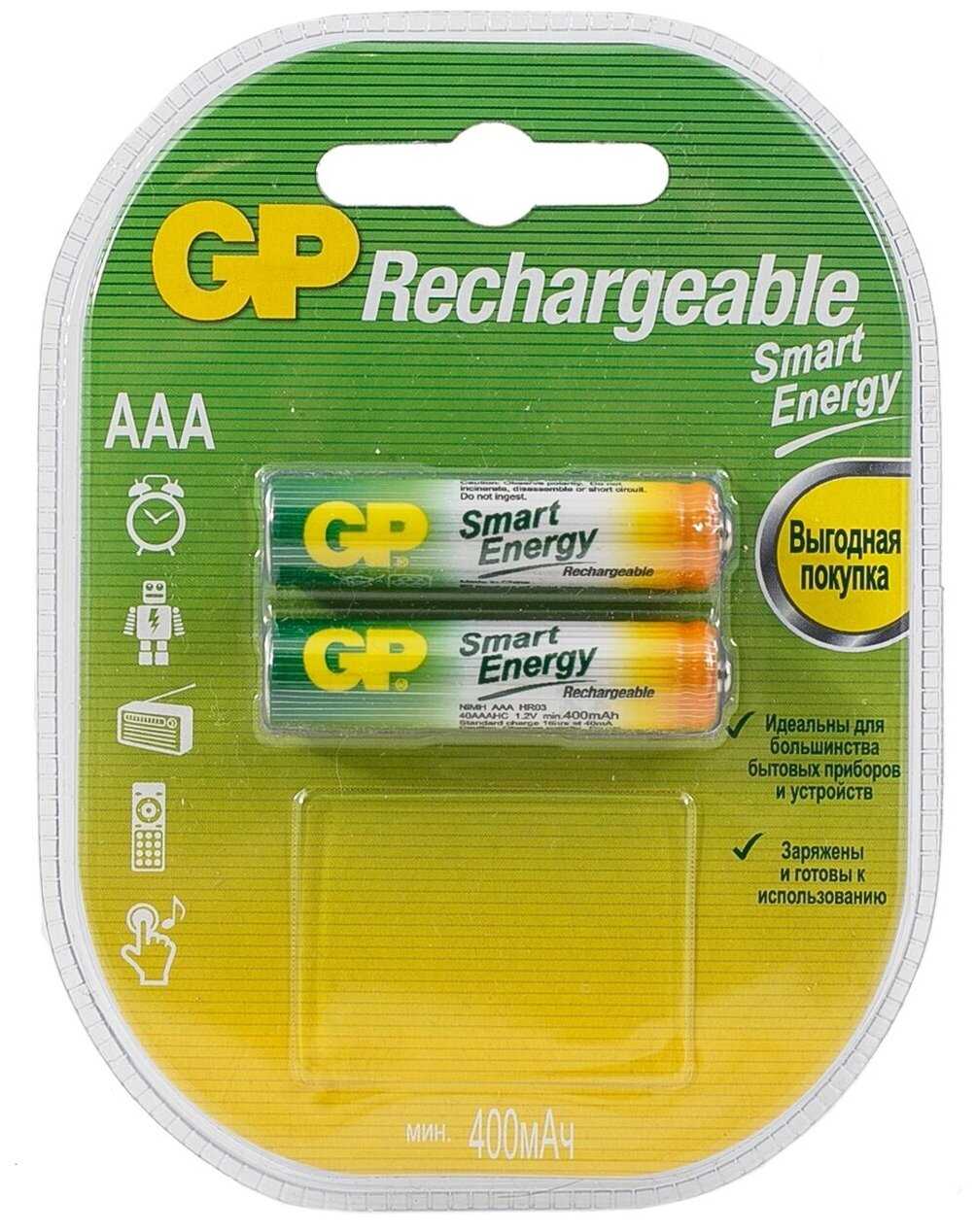 Батарейка-аккумулятор AAA 400 mAh GP Smart Energy 4 шт фотография 1