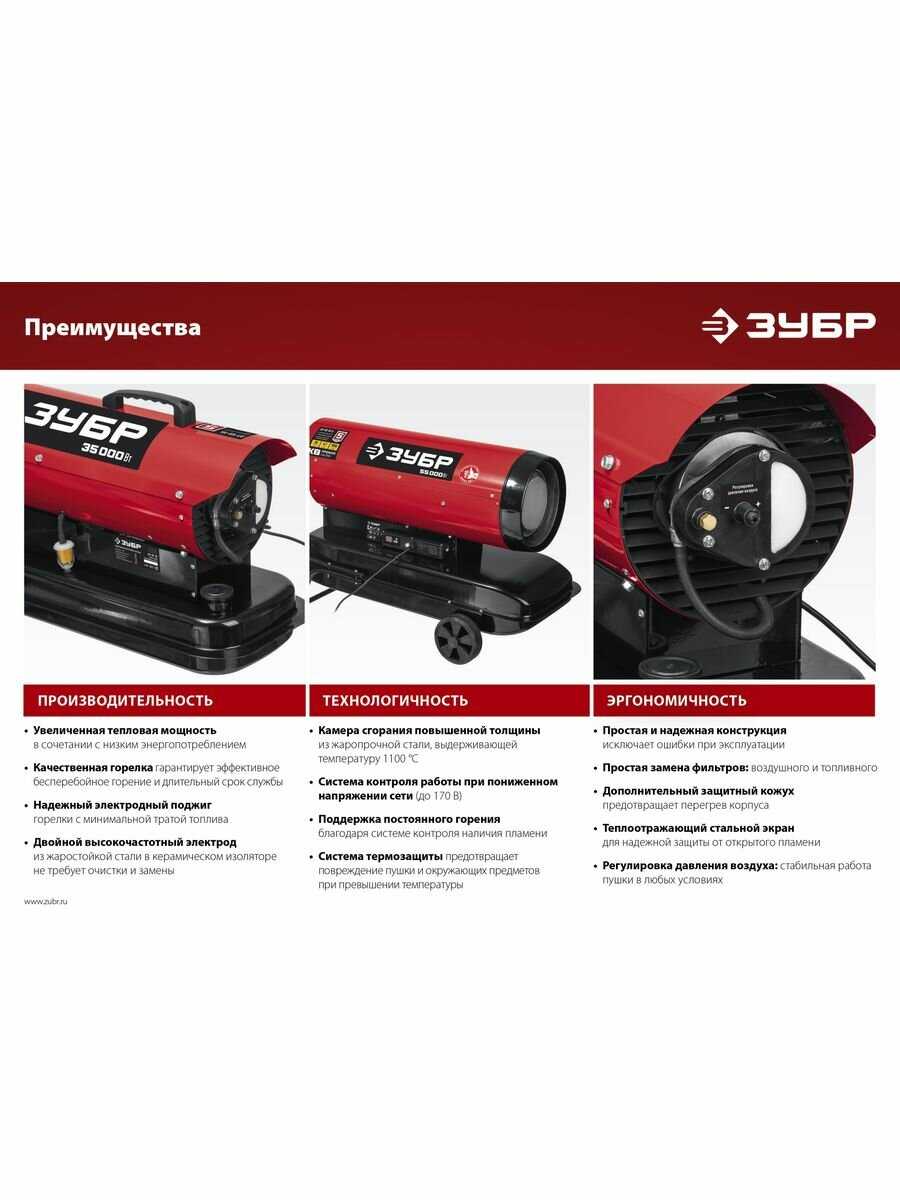 Дизельная тепловая пушка ЗУБР ДП-К8-35 фотография 17