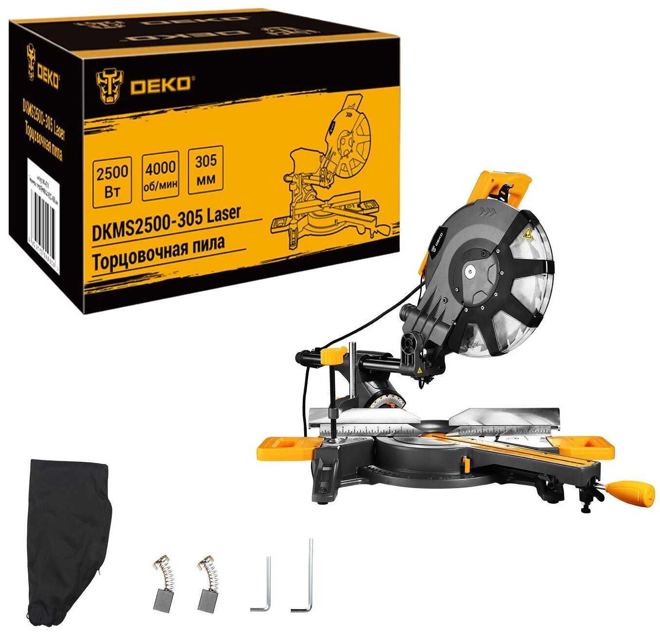 Торцовочная пила с протяжкой DEKO DKMS2500-305 Laser, 2500 Вт