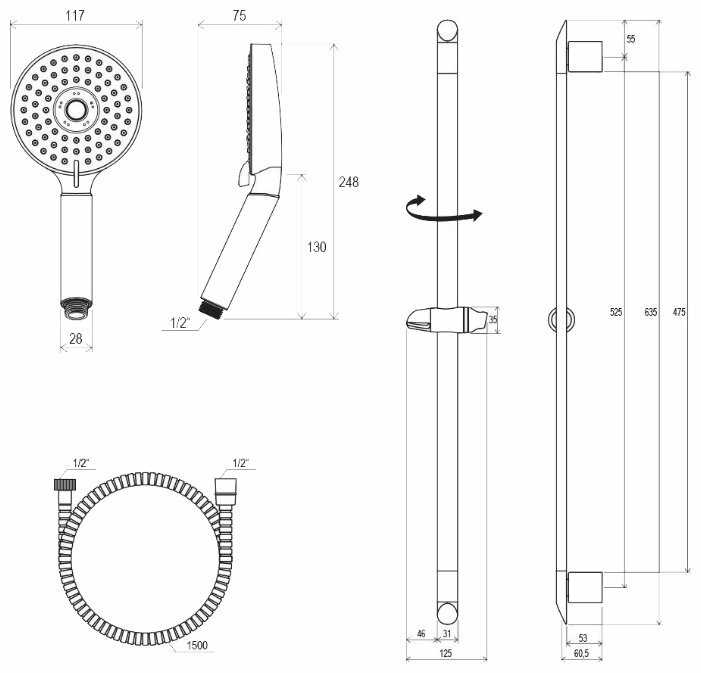 Душевой гарнитур RAVAK 902.00, хром фотография 2