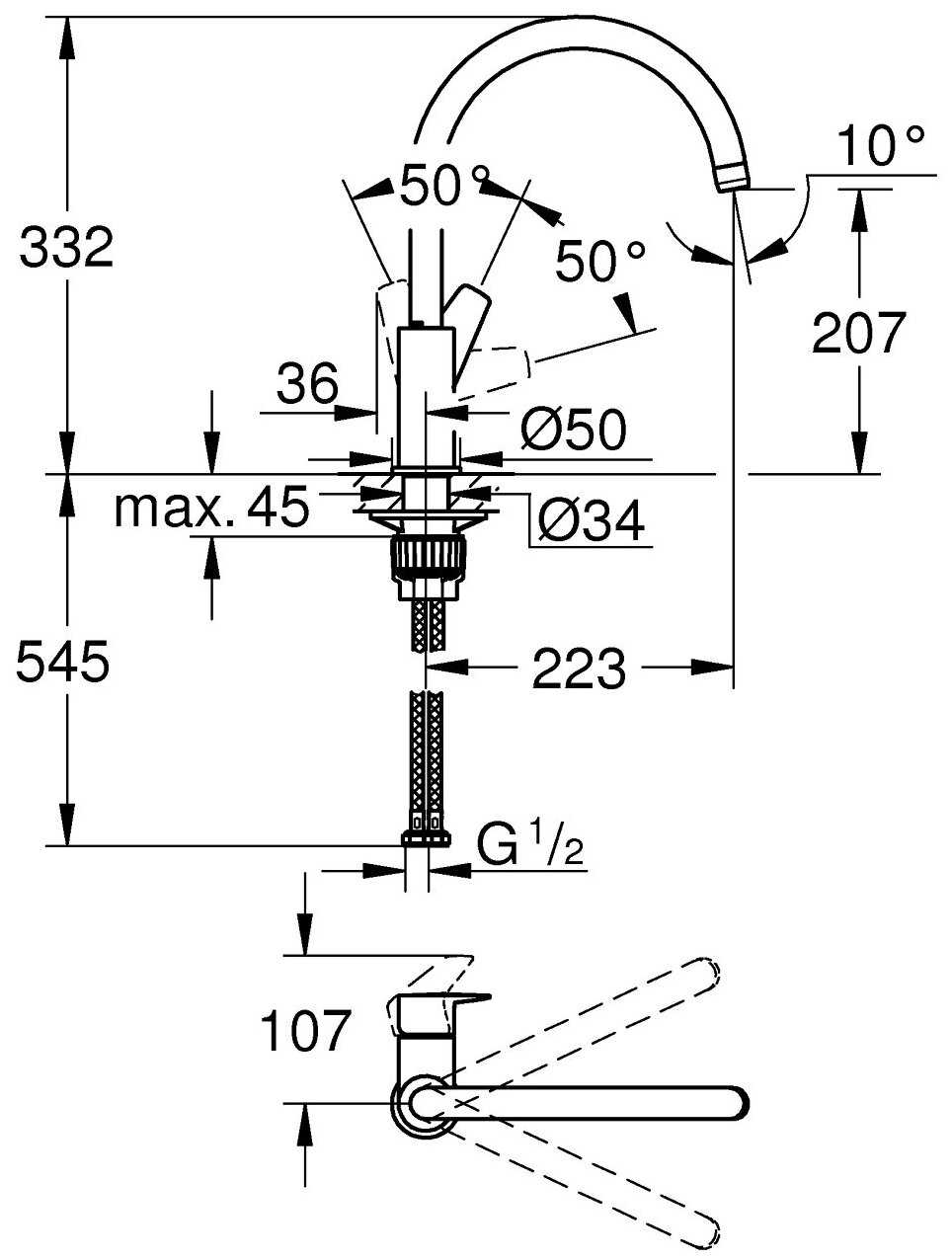 Смеситель для душа Grohe BauEdge 31233001, рычажный фотография 2