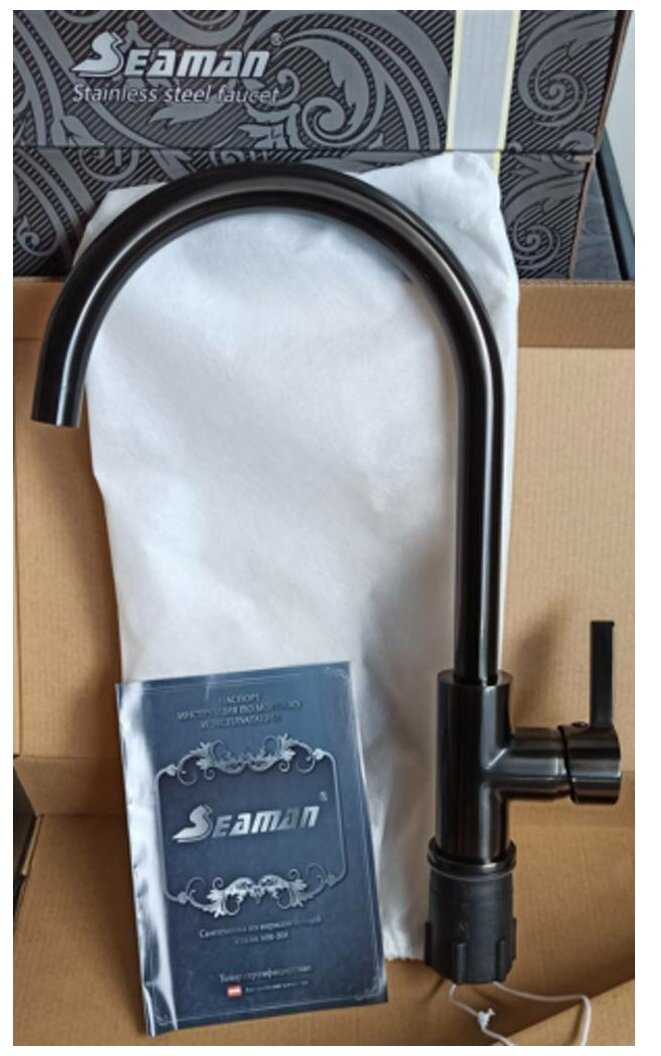 Смеситель для кухни Seaman Barcelone SSL-5815 Black Pearl (Polish + Satin) черный жемчуг, одна ручка, классический фотография 2