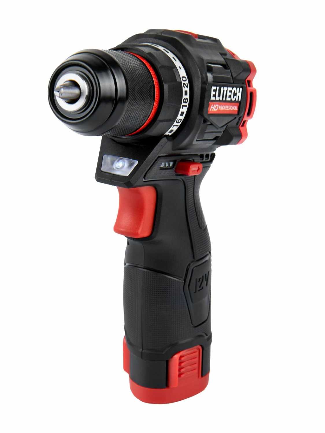 Дрель-шуруповерт аккумуляторная Elitech HD CD12L2 [12В, Li-ion, 2x2Ач, бесщеточная] фотография 4
