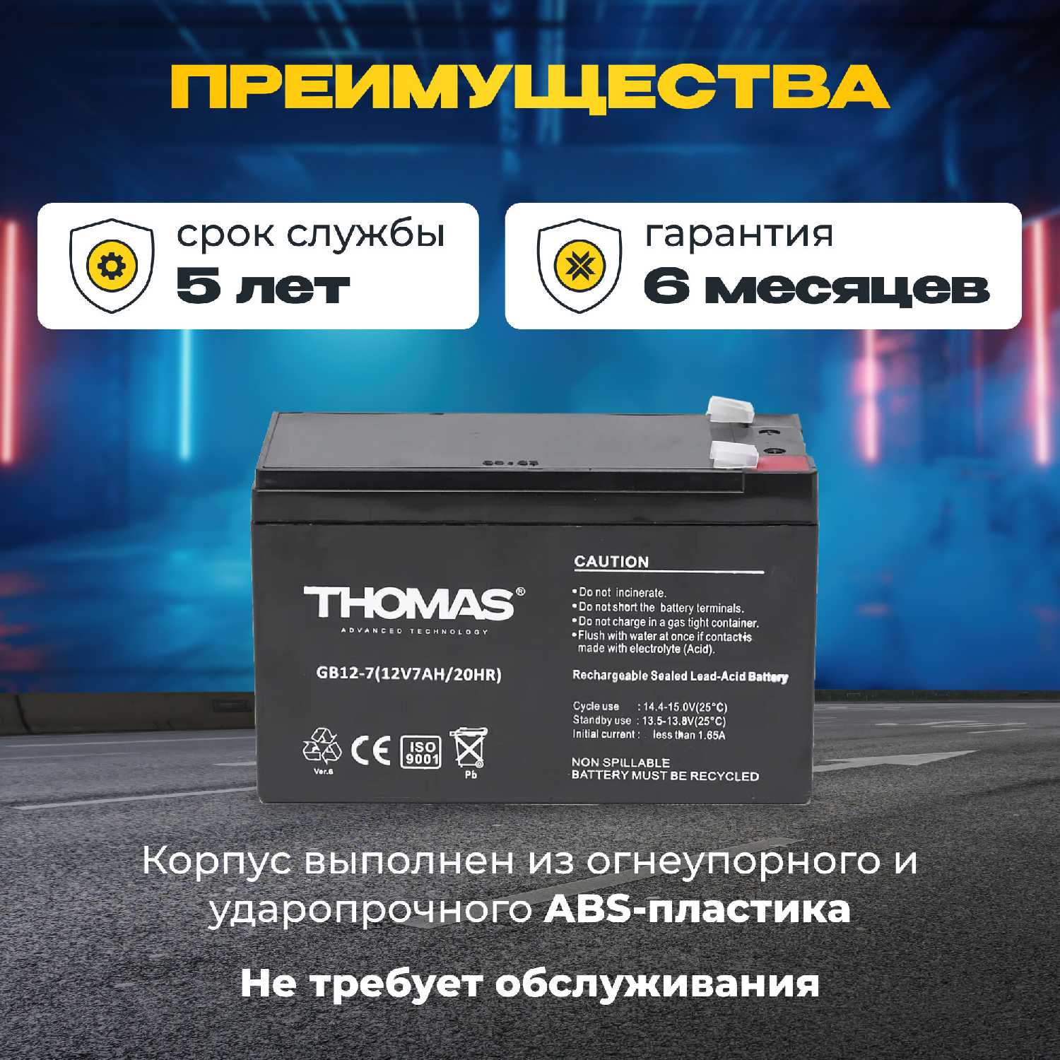 Аккумулятор THOMAS AGM F1/T1 (12V 7Ah) фотография 1