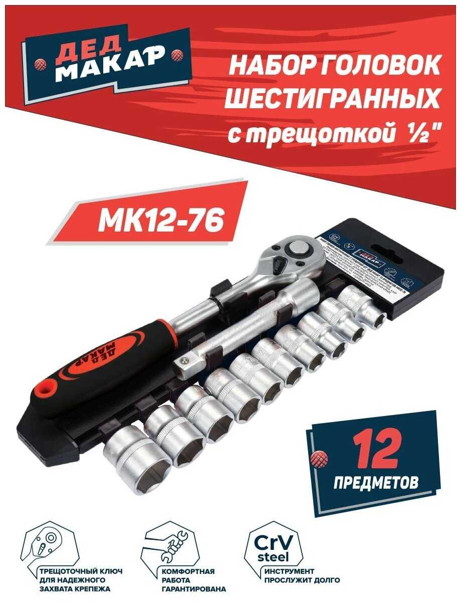 Набор головок Дед Макар Набор головок шестигранных с трещоткой 1/4