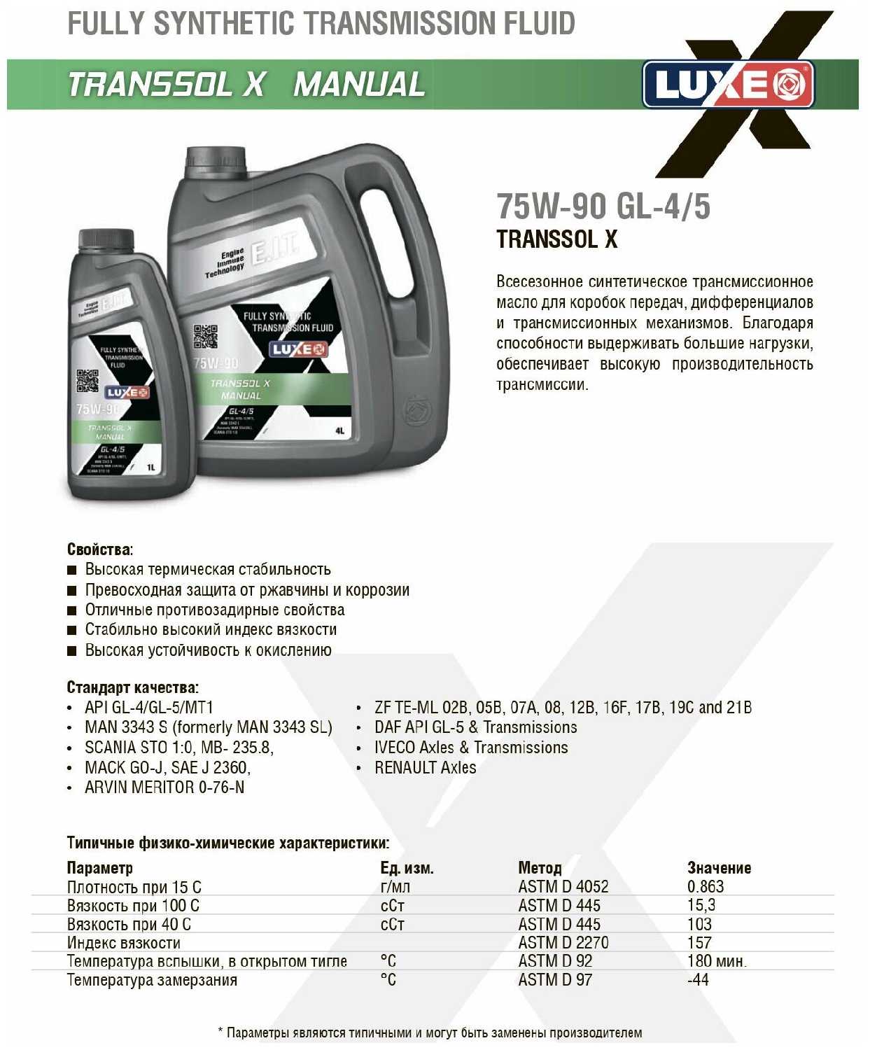 Масло трансмиссионное LUXE TRANSSOL X MANUAL GL-4/5 75W-90 фотография 3