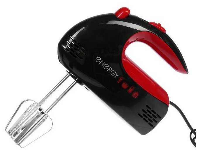 Миксер ENERGY EN-244, ручной, 250 Вт, 5 скоростей, 2 насадки, чёрно-красный 5365207