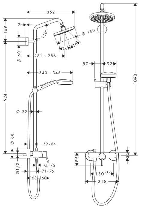 Душевая стойка hansgrohe Croma 100 Showerpipe 27154000, хром фотография 1