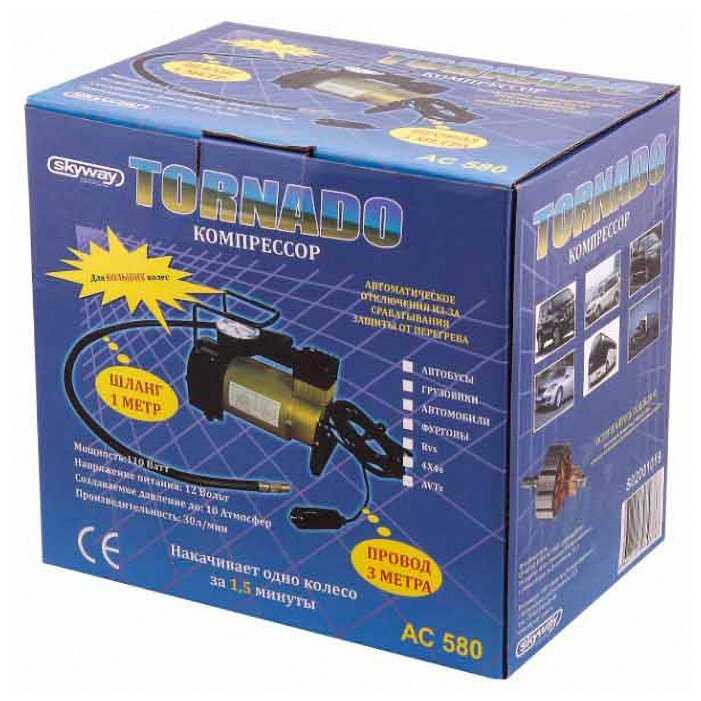 Компрессор автомобильный воздушный металлический от авторозетки Торнадо АС580 40 л/мин / Насос автомобильный электрический SKYWAY, S02001019 фотография 1